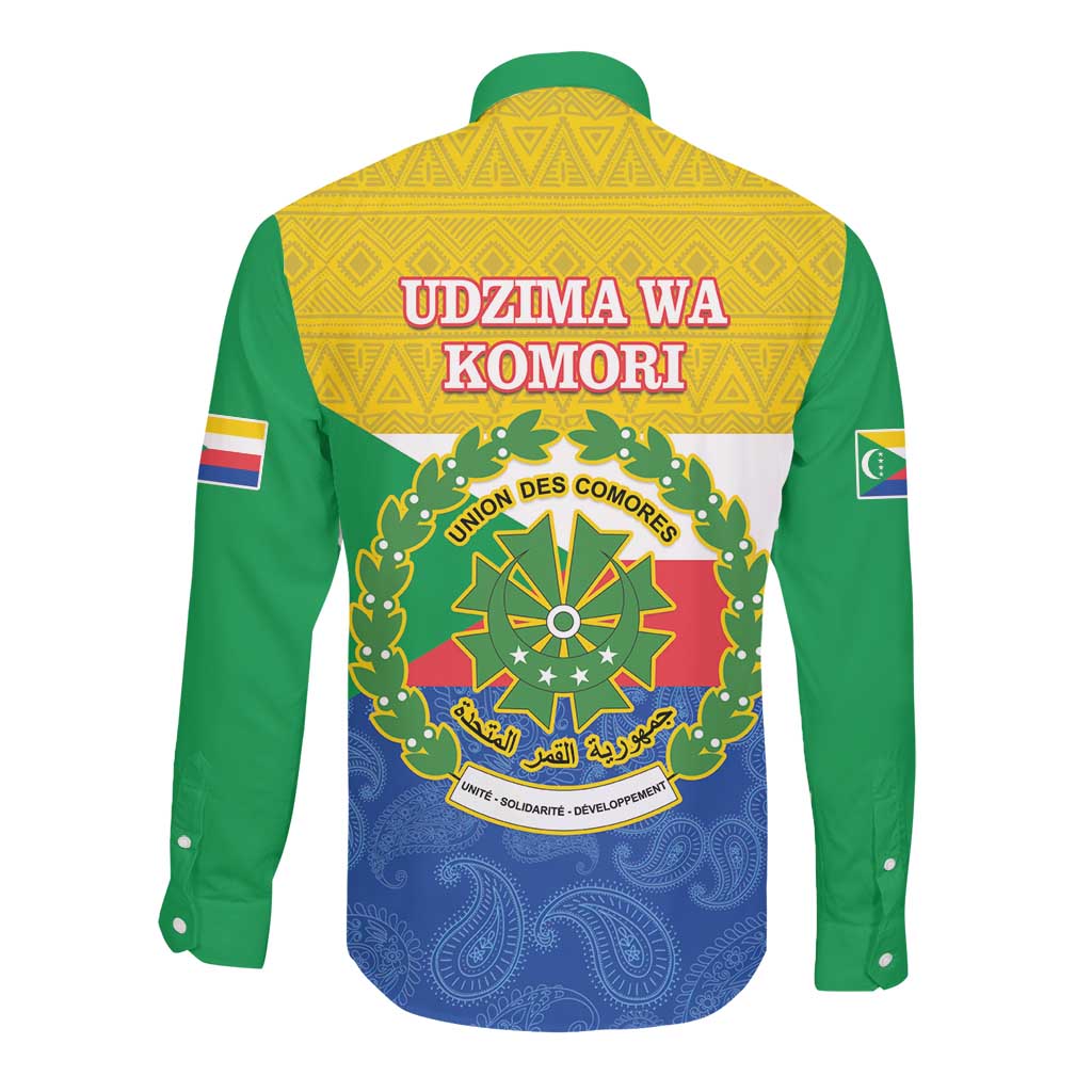 Afro Paisley Udzima wa Komori Long Sleeve Button Shirt Comoros Is In My DNA