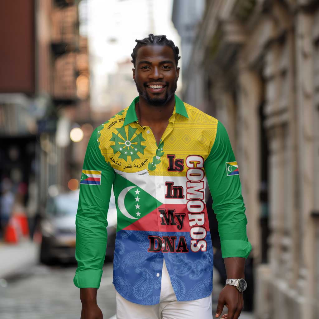 Afro Paisley Udzima wa Komori Long Sleeve Button Shirt Comoros Is In My DNA