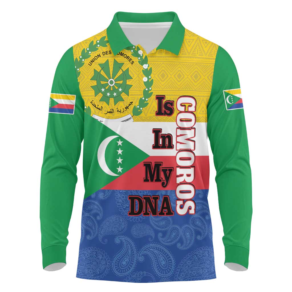 Afro Paisley Udzima wa Komori Long Sleeve Polo Shirt Comoros Is In My DNA