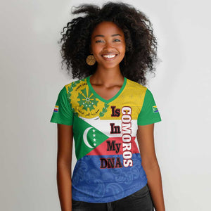 Afro Paisley Udzima wa Komori Women V-Neck T-Shirt Comoros Is In My DNA