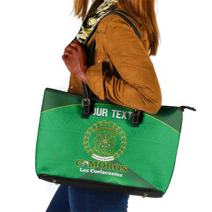 Custom Comoros Football Leather Tote Bag Allez Les Coelacantes