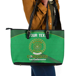 Custom Comoros Football Leather Tote Bag Allez Les Coelacantes