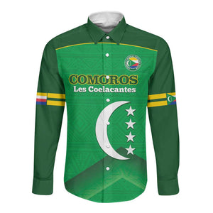 Custom Comoros Football Long Sleeve Button Shirt Allez Les Coelacantes