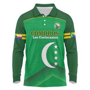 Custom Comoros Football Long Sleeve Polo Shirt Allez Les Coelacantes