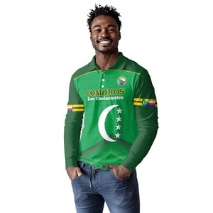 Custom Comoros Football Long Sleeve Polo Shirt Allez Les Coelacantes