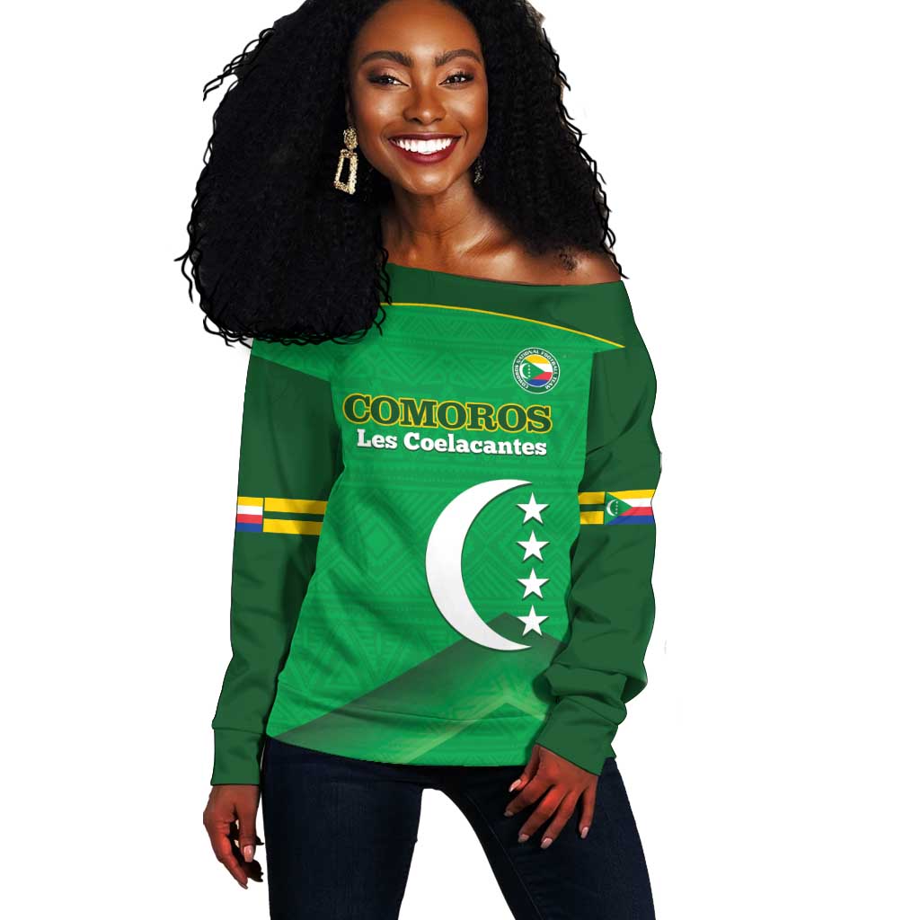 Custom Comoros Football Off Shoulder Sweater Allez Les Coelacantes