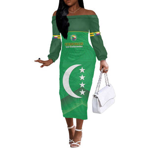 Custom Comoros Football Off The Shoulder Long Sleeve Dress Allez Les Coelacantes