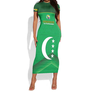 Custom Comoros Football Short Sleeve Bodycon Dress Allez Les Coelacantes