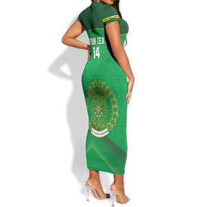 Custom Comoros Football Short Sleeve Bodycon Dress Allez Les Coelacantes