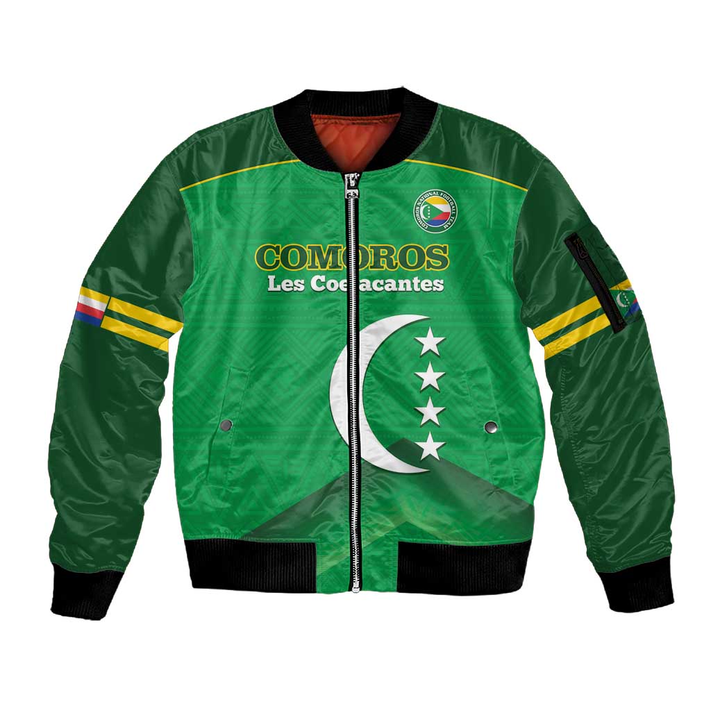 Custom Comoros Football Sleeve Zip Bomber Jacket Allez Les Coelacantes