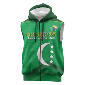 Custom Comoros Football Sleeveless Zip Hoodie Allez Les Coelacantes - African Pride