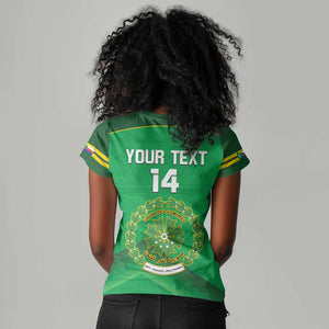 Custom Comoros Football Women V-Neck T-Shirt Allez Les Coelacantes