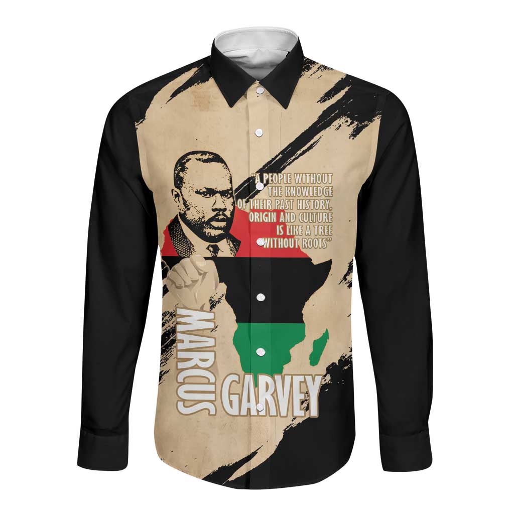 Marcus Garvey Day Long Sleeve Button Shirt UNIA Flag Mix African Map - African Pride