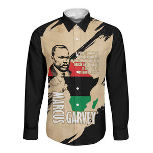 Marcus Garvey Day Long Sleeve Button Shirt UNIA Flag Mix African Map - African Pride