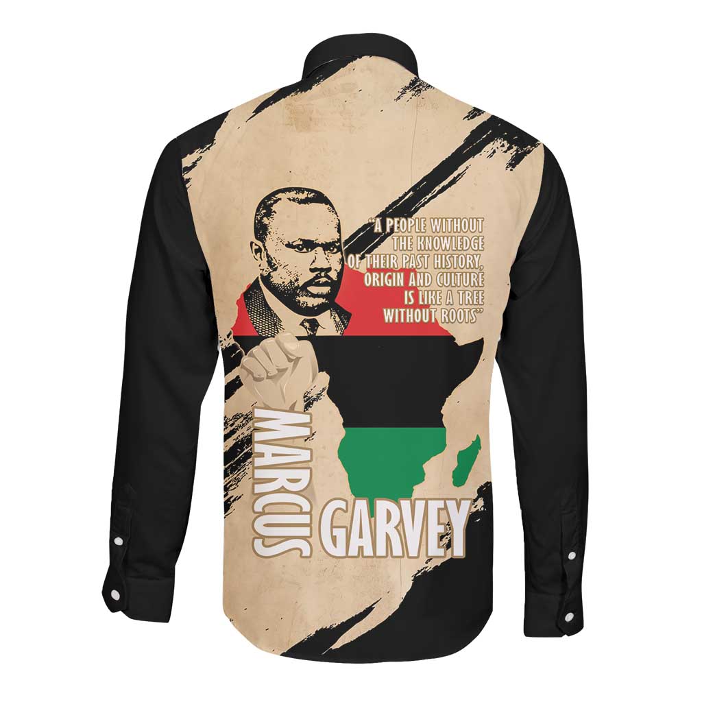 Marcus Garvey Day Long Sleeve Button Shirt UNIA Flag Mix African Map - African Pride
