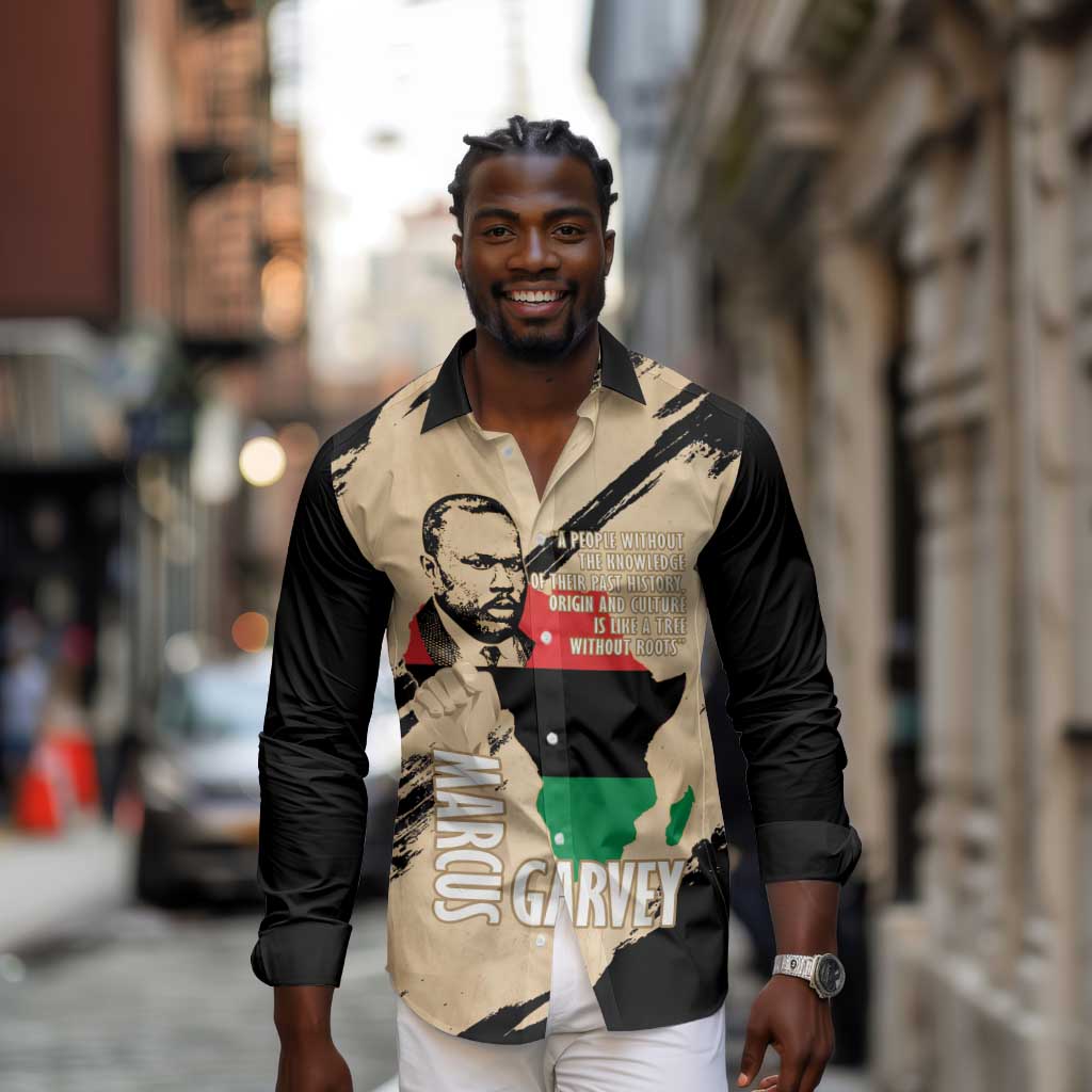 Marcus Garvey Day Long Sleeve Button Shirt UNIA Flag Mix African Map - African Pride