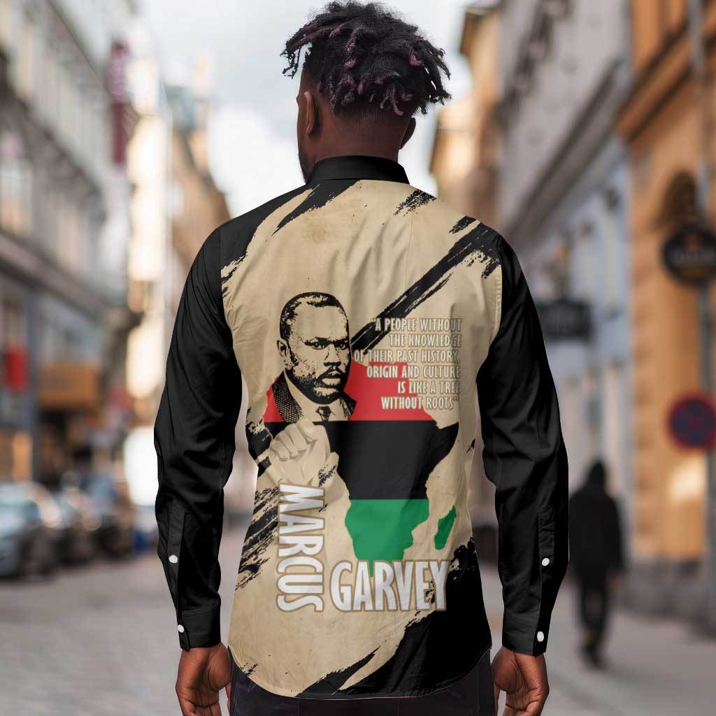 Marcus Garvey Day Long Sleeve Button Shirt UNIA Flag Mix African Map - African Pride