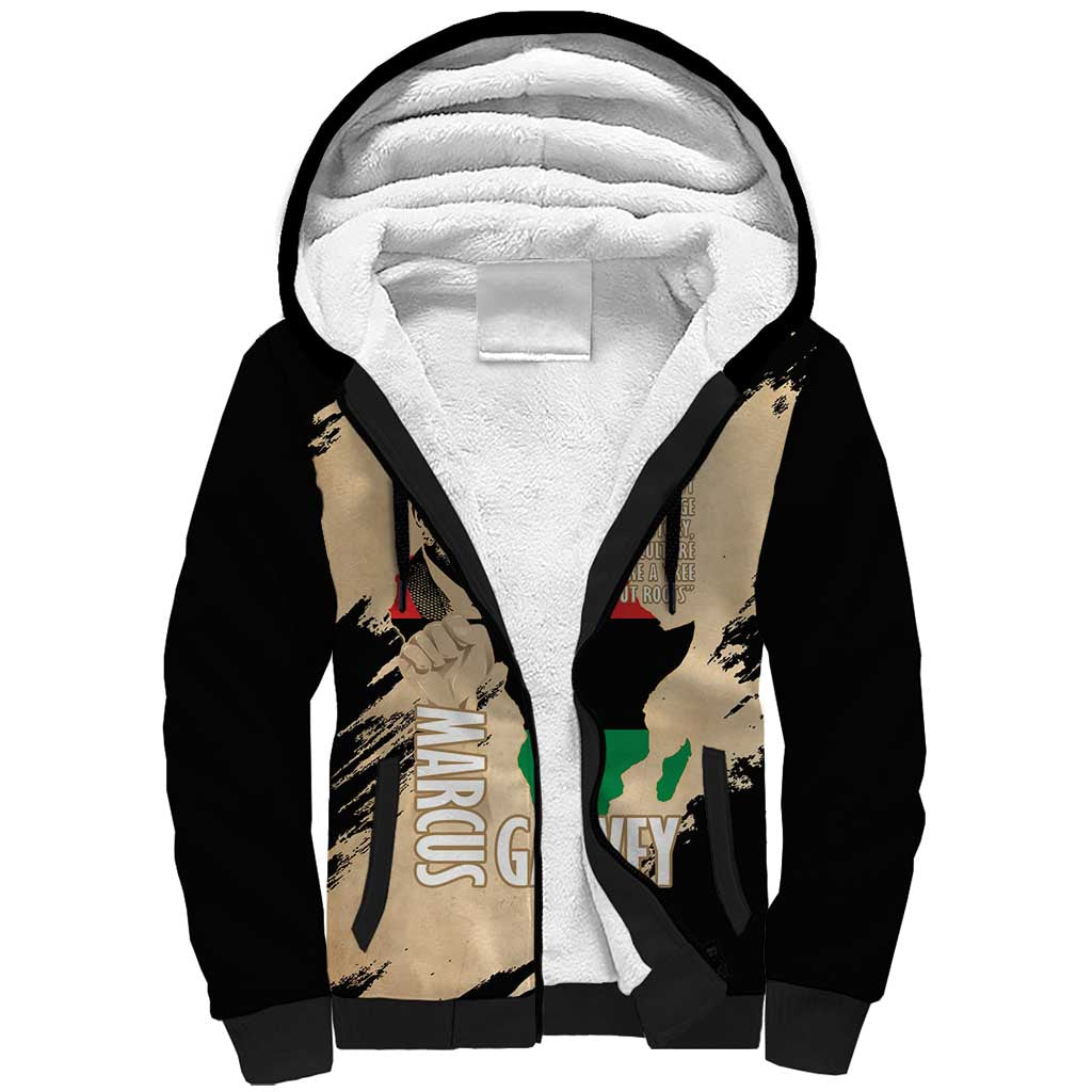 Marcus Garvey Day Sherpa Hoodie UNIA Flag Mix African Map - African Pride