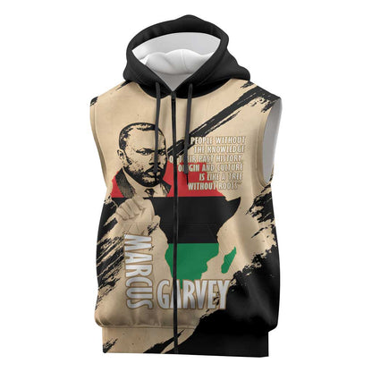Marcus Garvey Day Sleeveless Zip Hoodie UNIA Flag Mix African Map - African Pride