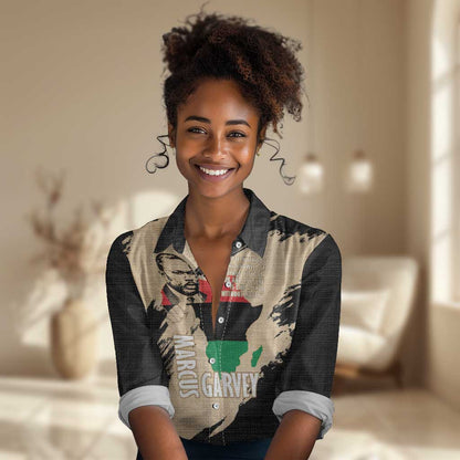 Marcus Garvey Day Women Casual Shirt UNIA Flag Mix African Map - African Pride