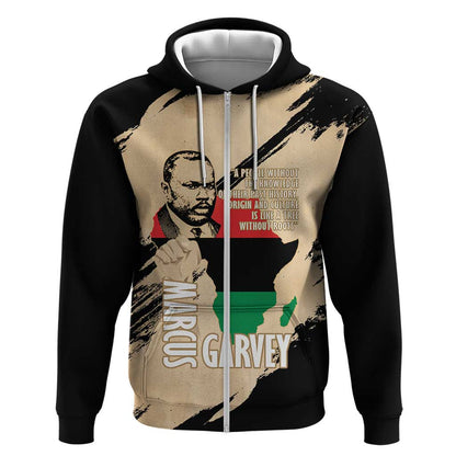 Marcus Garvey Day Zip Hoodie UNIA Flag Mix African Map - African Pride