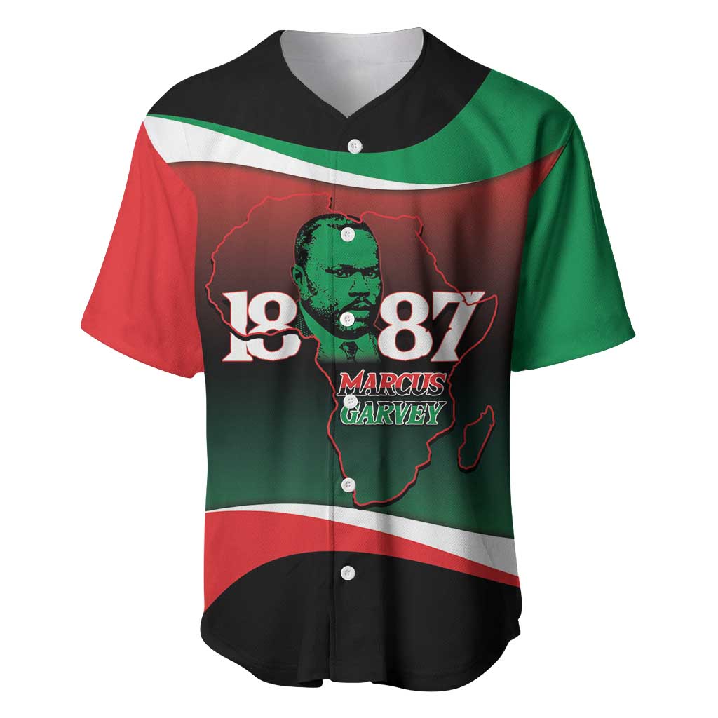 Marcus Garvey 1887 Baseball Jersey African Map Curves Style - African Pride