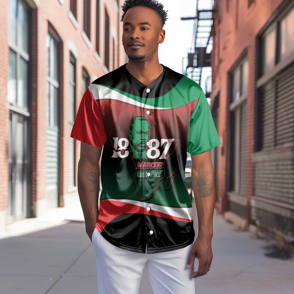 Marcus Garvey 1887 Baseball Jersey African Map Curves Style - African Pride