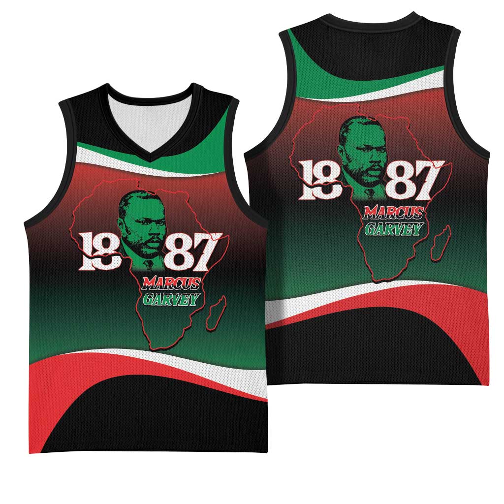 Marcus Garvey 1887 Basketball Jersey African Map Curves Style LT14