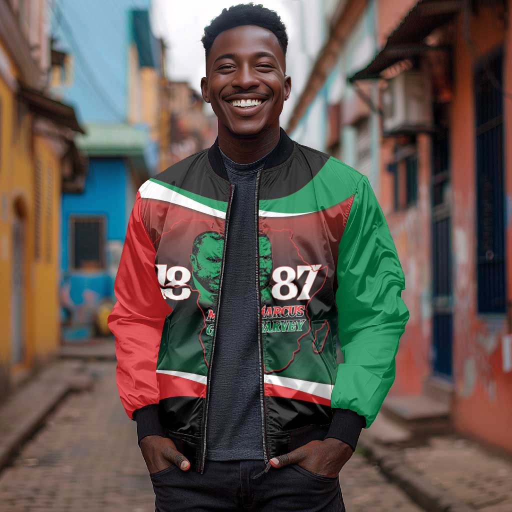 Marcus Garvey 1887 Bomber Jacket African Map Curves Style - African Pride