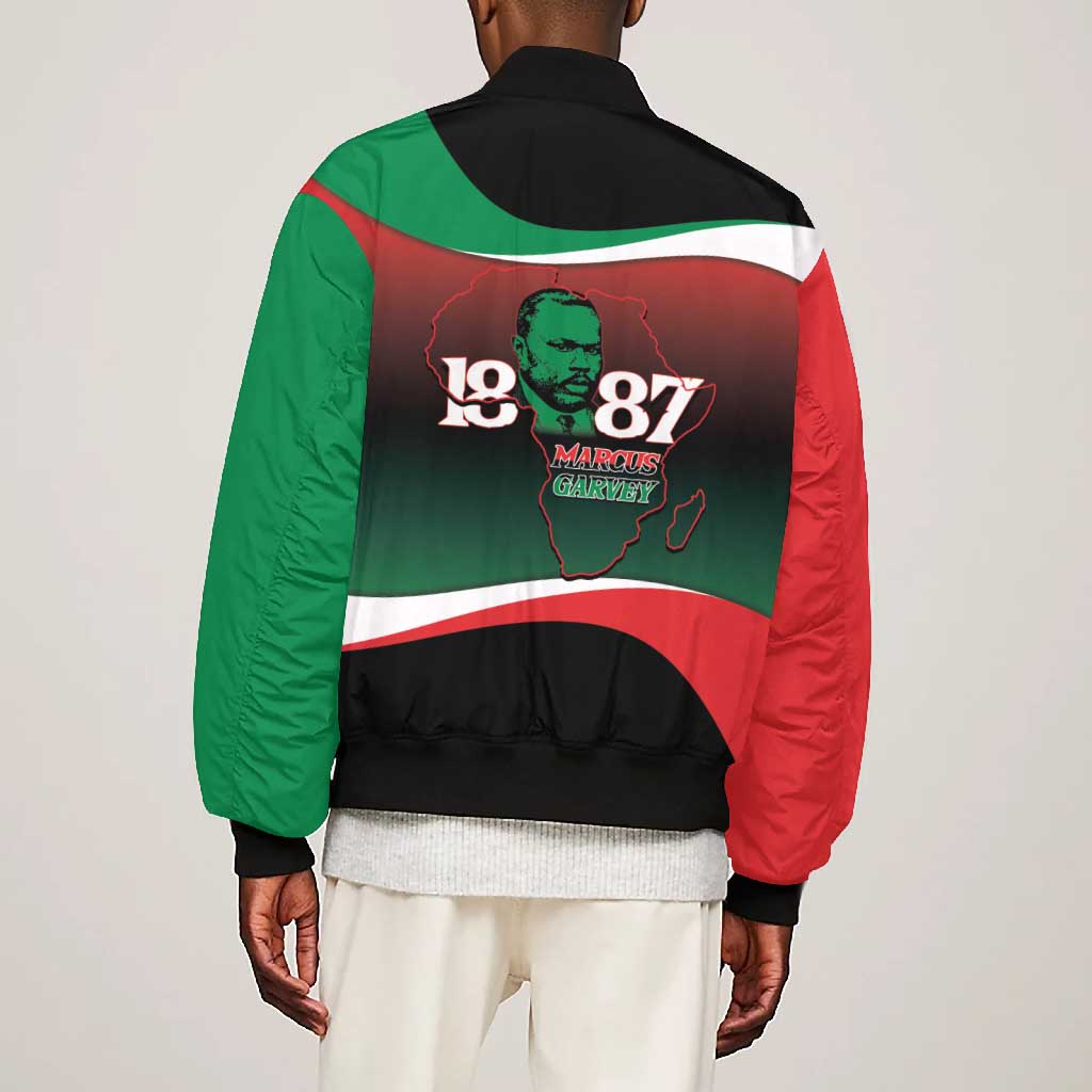 Marcus Garvey 1887 Bomber Jacket African Map Curves Style - African Pride