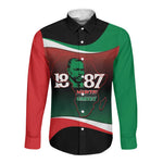 Marcus Garvey 1887 Long Sleeve Button Shirt African Map Curves Style - African Pride