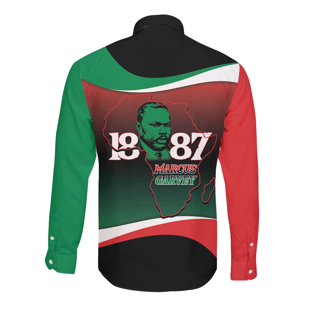 Marcus Garvey 1887 Long Sleeve Button Shirt African Map Curves Style - African Pride