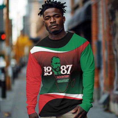 Marcus Garvey 1887 Long Sleeve Shirt African Map Curves Style - African Pride
