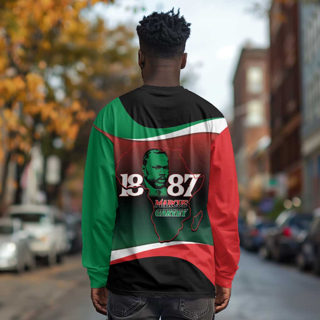 Marcus Garvey 1887 Long Sleeve Shirt African Map Curves Style - African Pride