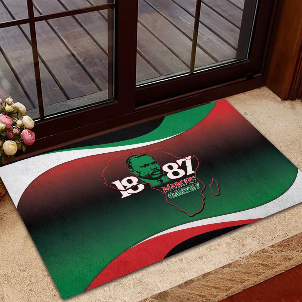 Marcus Garvey 1887 Rubber Doormat African Map Curves Style - African Pride