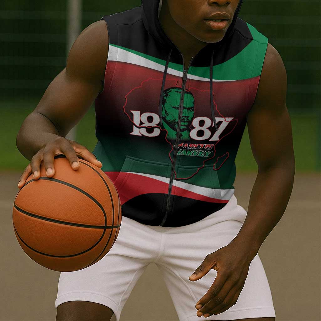 Marcus Garvey 1887 Sleeveless Zip Hoodie African Map Curves Style - African Pride