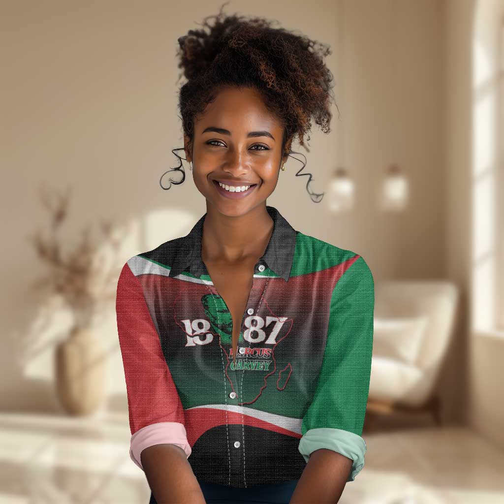 Marcus Garvey 1887 Women Casual Shirt African Map Curves Style - African Pride