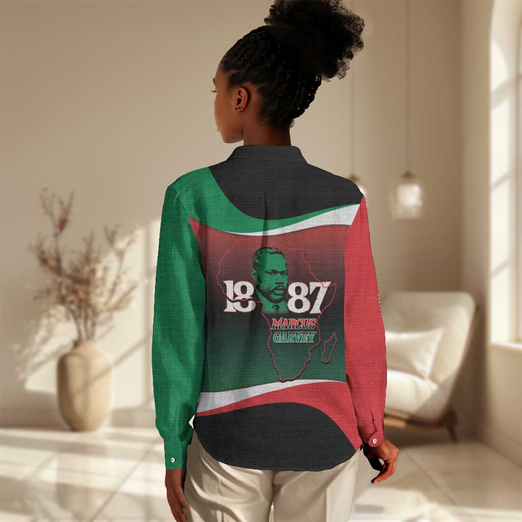 Marcus Garvey 1887 Women Casual Shirt African Map Curves Style - African Pride