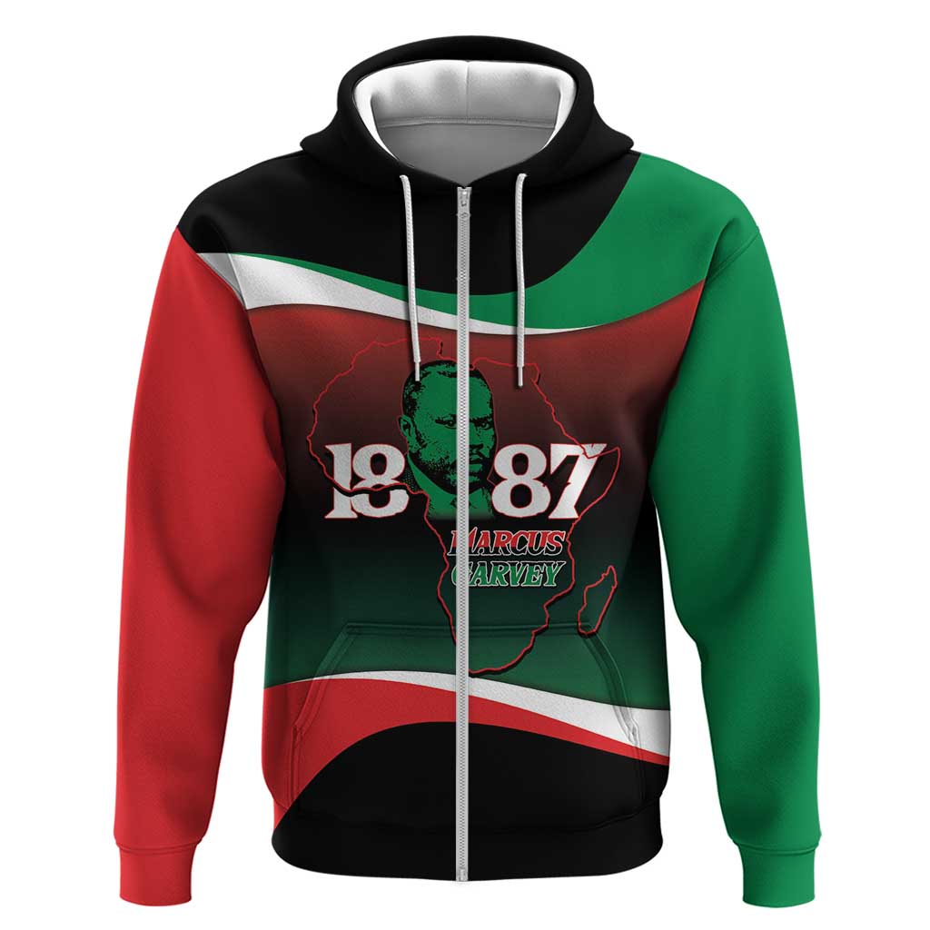 Marcus Garvey 1887 Zip Hoodie African Map Curves Style - African Pride