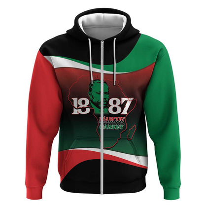 Marcus Garvey 1887 Zip Hoodie African Map Curves Style - African Pride