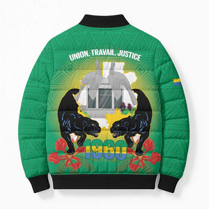 Gabon Independence Day Bomber Puffer Jacket Memorial Leon Mba Monument