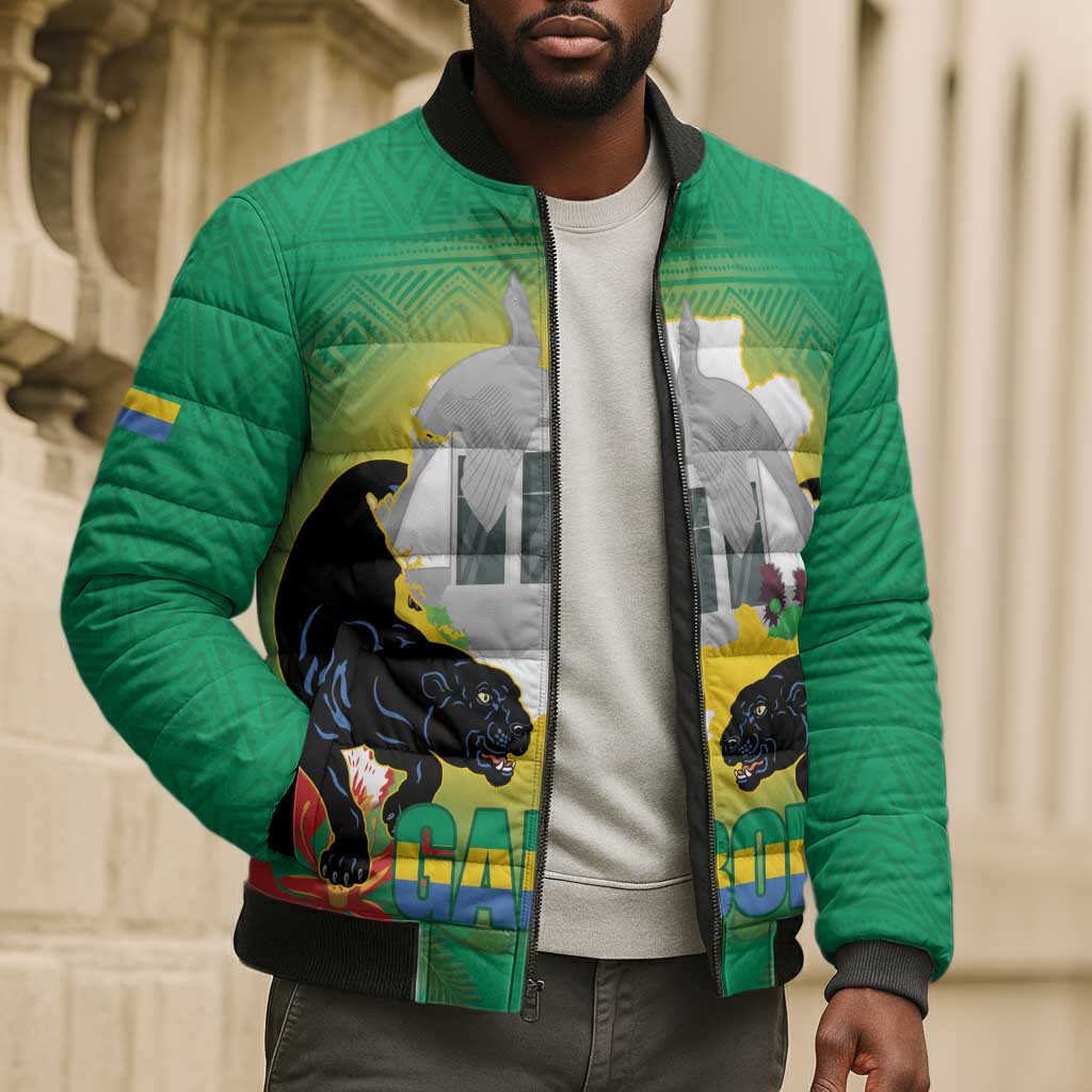Gabon Independence Day Bomber Puffer Jacket Memorial Leon Mba Monument