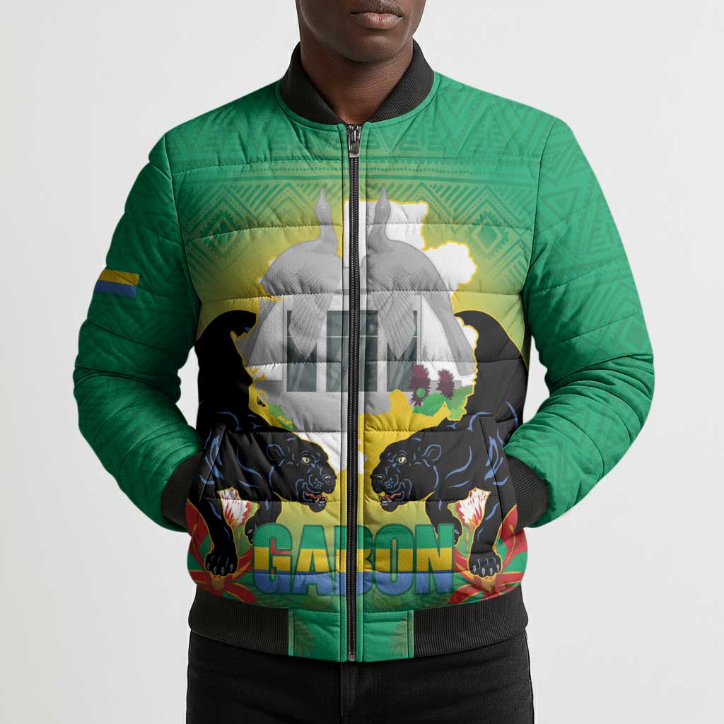 Gabon Independence Day Bomber Puffer Jacket Memorial Leon Mba Monument