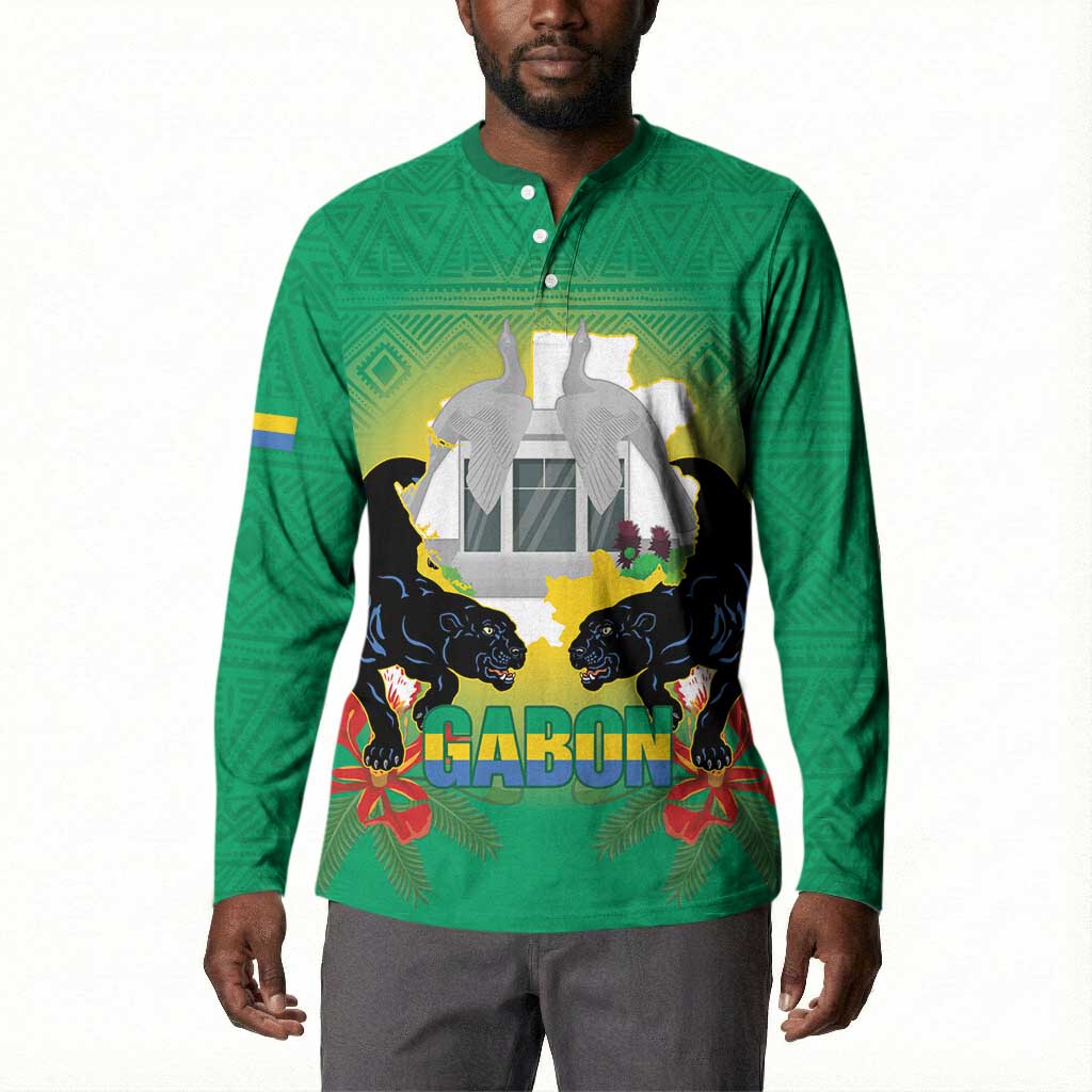 Gabon Independence Day Button Sweatshirt Memorial Leon Mba Monument
