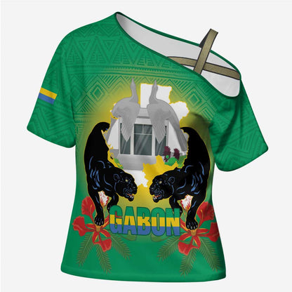 Gabon Independence Day Cross Shoulder Shirt Memorial Leon Mba Monument