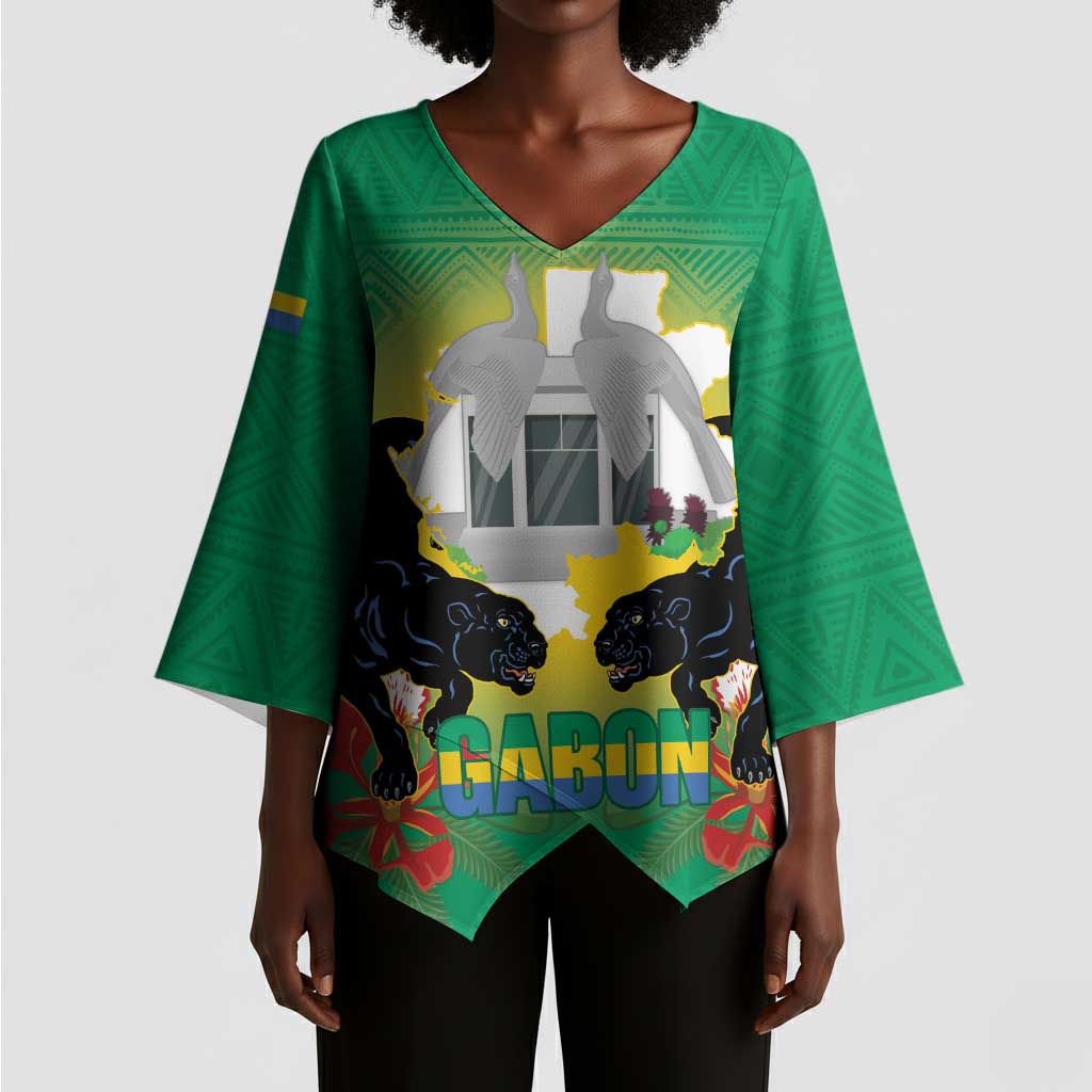 Gabon Independence Day Kimono Sleeve Blouse Memorial Leon Mba Monument