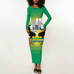 Afro Gabon Independence Day Long Sleeve Bodycon Dress Memorial Leon Mba Monument - African Pride