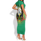 Afro Gabon Independence Day Short Sleeve Bodycon Dress Memorial Leon Mba Monument - African Pride
