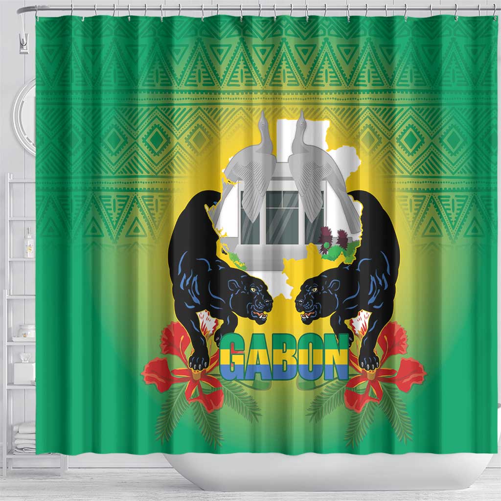 Afro Gabon Independence Day Shower Curtain Memorial Leon Mba Monument - African Pride