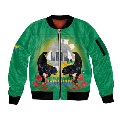 Afro Gabon Independence Day Sleeve Zip Bomber Jacket Memorial Leon Mba Monument - African Pride